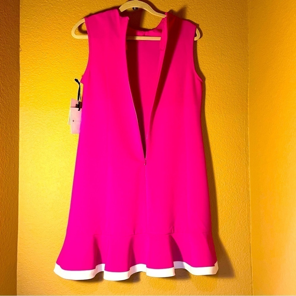 VICTORIA BECKHAM Fuchsia Sleeveless Cocktail Dress Ruffle Hem Bright Pink Size S - Picture 6 of 13